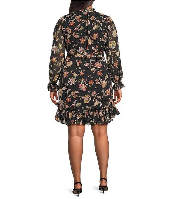 CeCe Plus Size Woven Paisley Print V-Neck Long Sleeve Pleated Dress Product Image