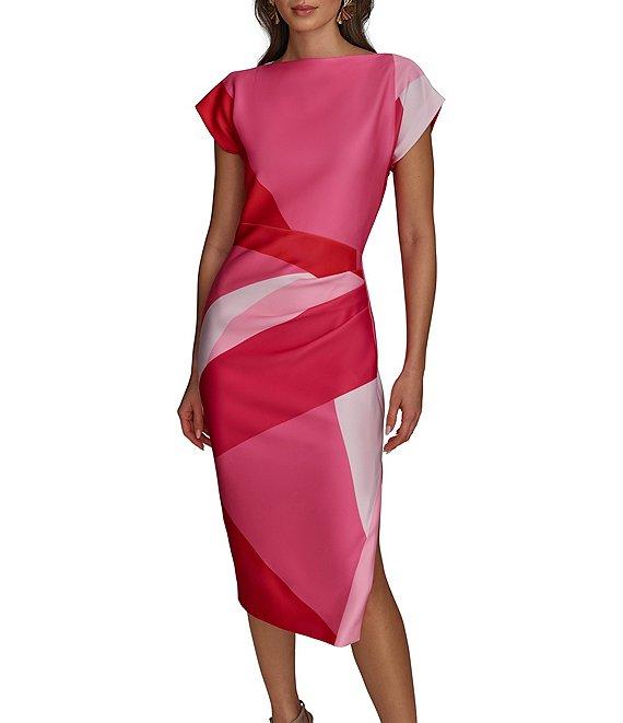 Donna Karan Scuba Boatneck Cap Sleeve Midi Sheath Dress Product Image