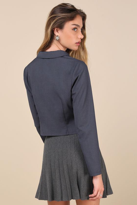 Trendy Potential Dark Slate Tie-Front Long Sleeve Top Product Image