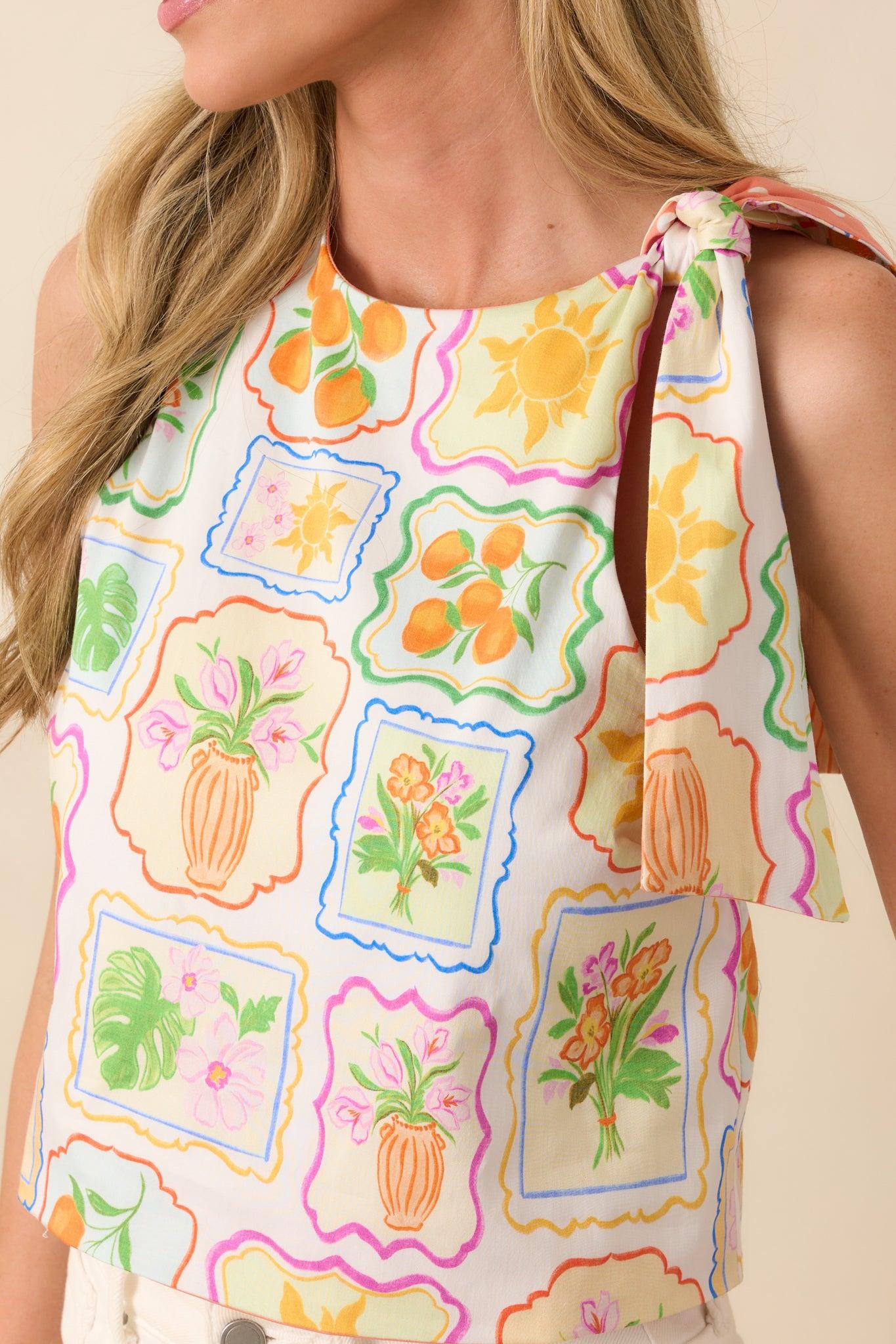 Prosperina Sinclair Multi Print Cotton Reversible Tie Strap Top Product Image