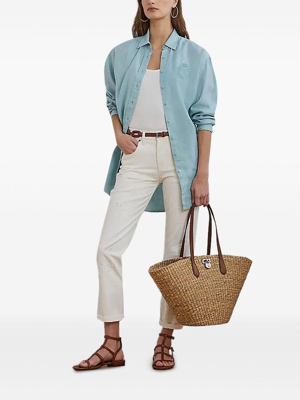 leather-trimmed straw tote bag Product Image