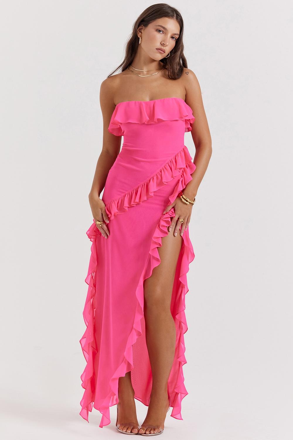 Sarina  fuchsia ruffle maxi dress - sale Product Image