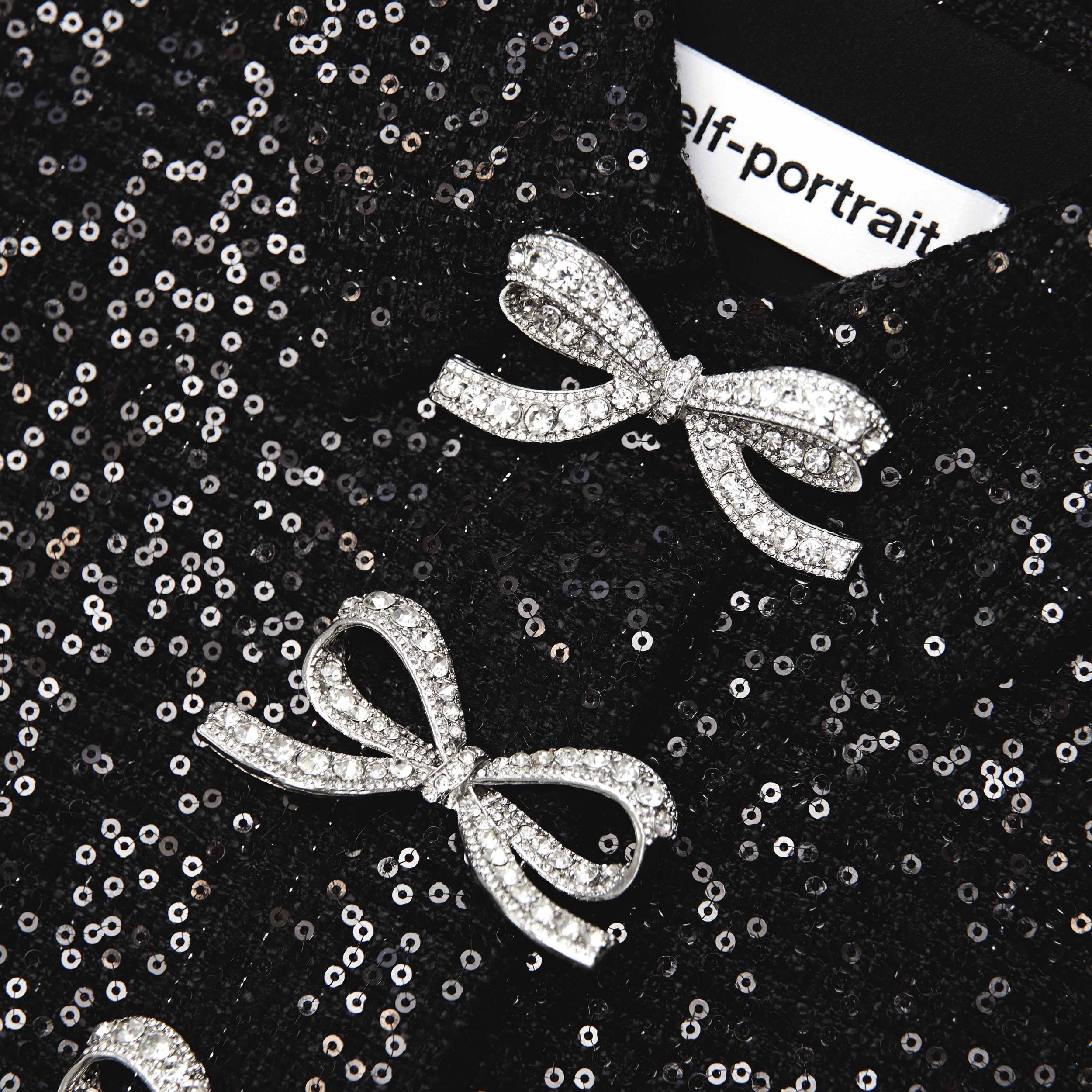 Black Boucle Bow Midi Dress Product Image