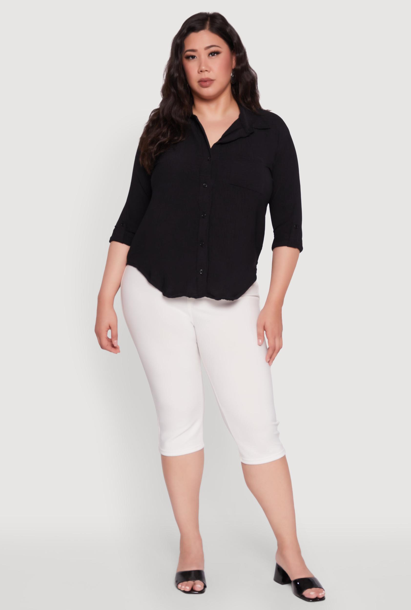 Womens Plus Size Crepe Knit Classic Long Sleeve Shirt Product Image