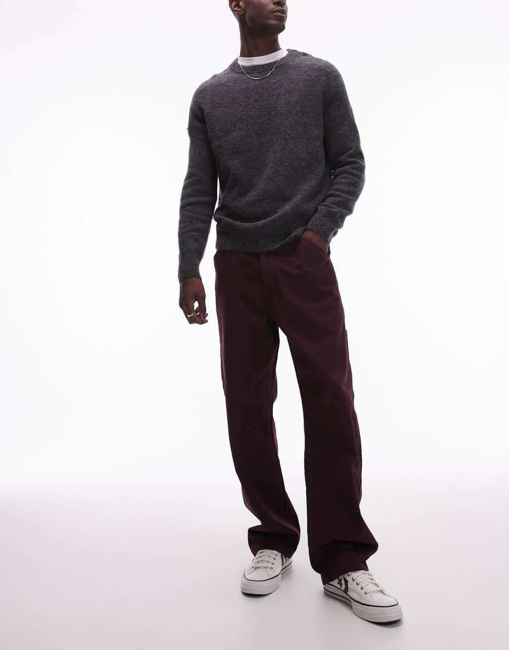 Levi's Workwear capsule 568 loose straight garment dye twill carpenter pants in burgundy Product Image