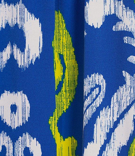 Multiples Petite Size Knit Printed Tie Detail Split Neckline 3/4 Sleeve Peasant Top Product Image