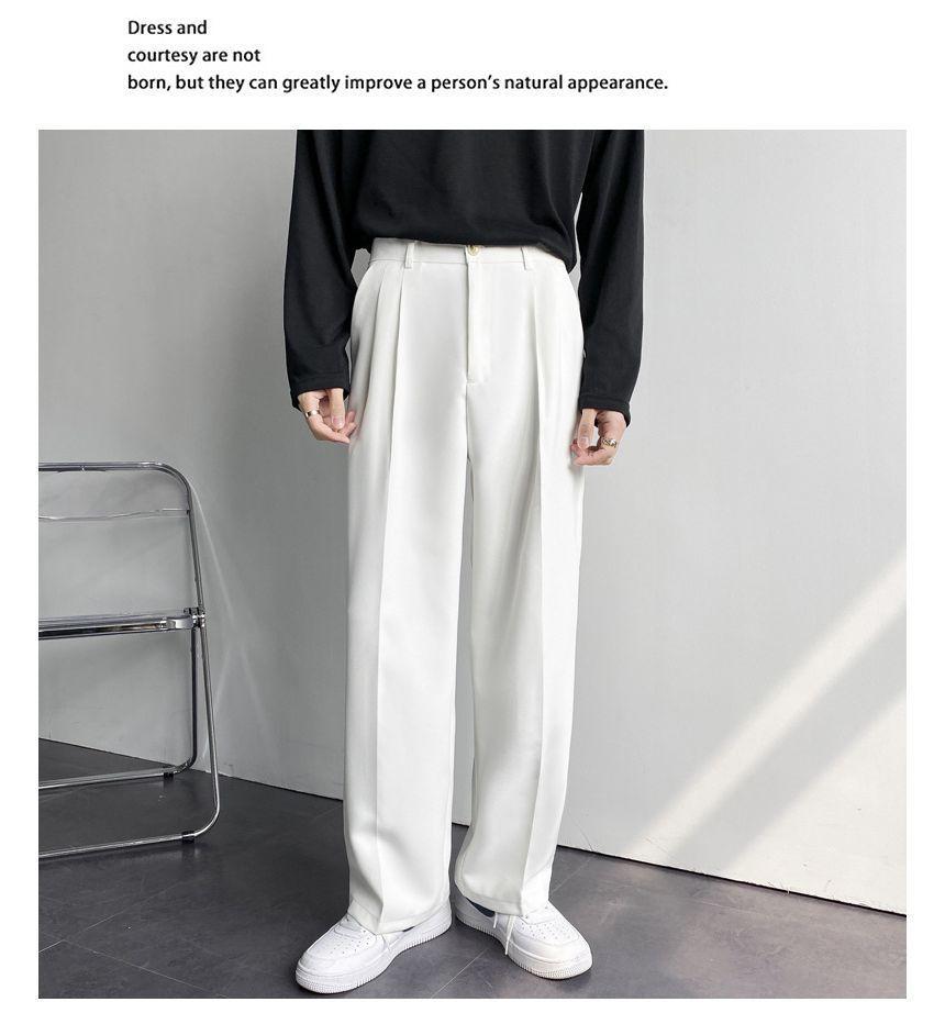 High Waist Plain Straight Leg Dress Pants Product Image