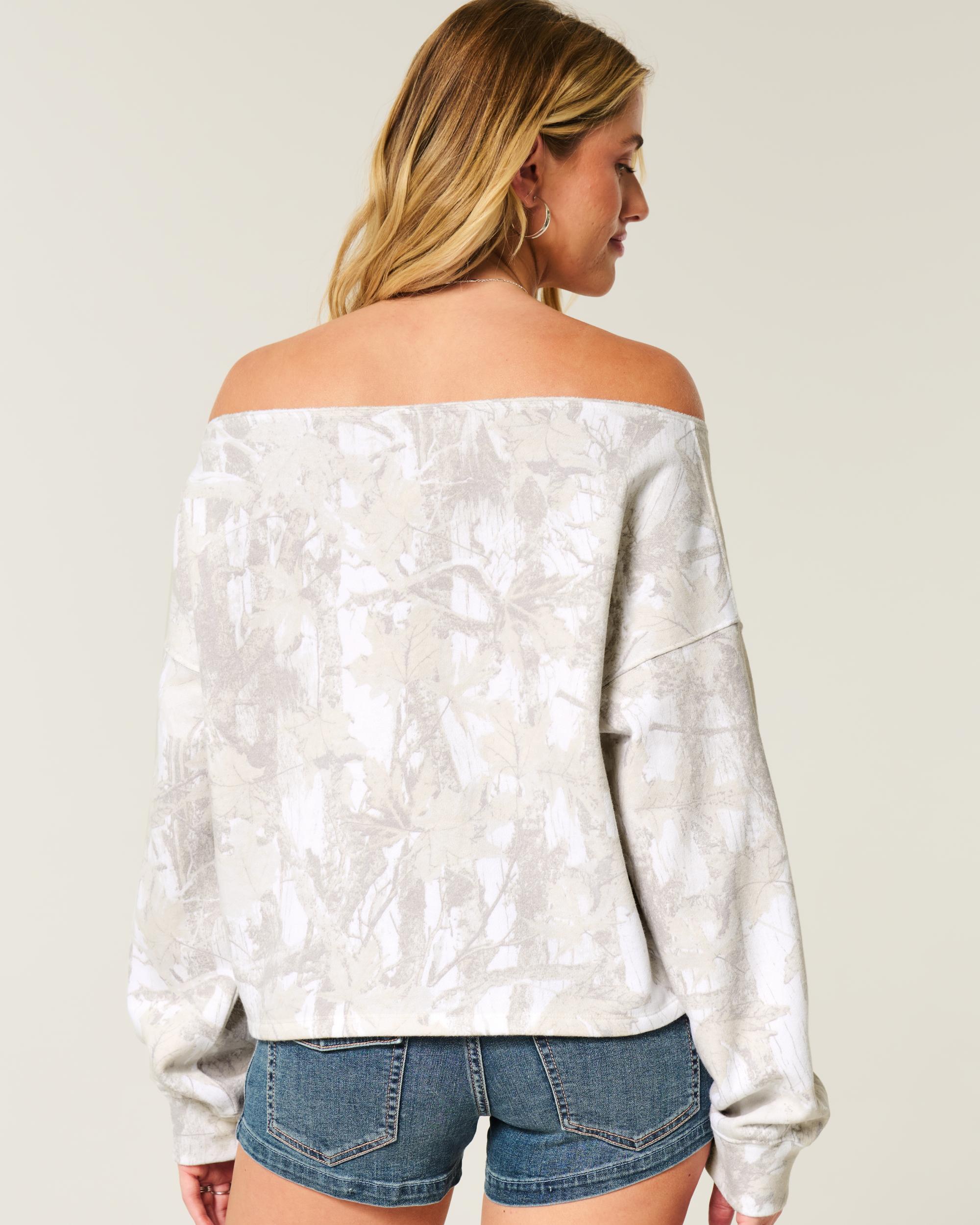 Easy Double Off-the-Shoulder Leopard Print Sweatshirt Product Image