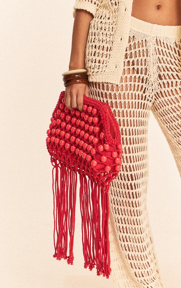 Bright Red Beaded Weave Clutch Bag Product Image