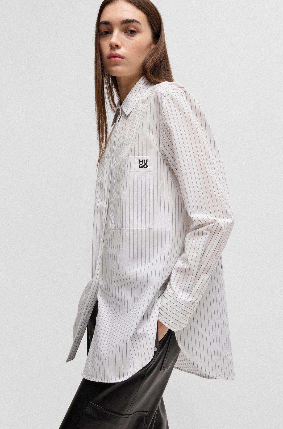HUGO - Oversize-fit blouse in striped cotton with butterfly print - Patterned Product Image