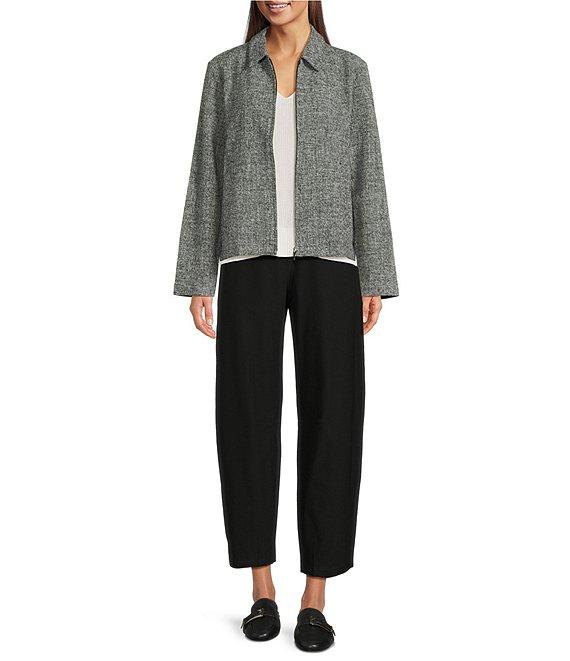 Eileen Fisher Petite Size Organic Cotton Blend Tweed Point Collar Long Sleeve Jacket Product Image