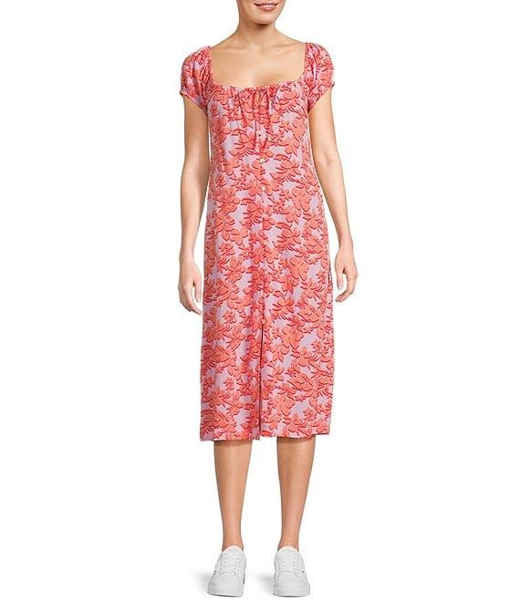 Roxy Shelley Coast Cap Sleeve Floral Printed Midi Dress Product Image
