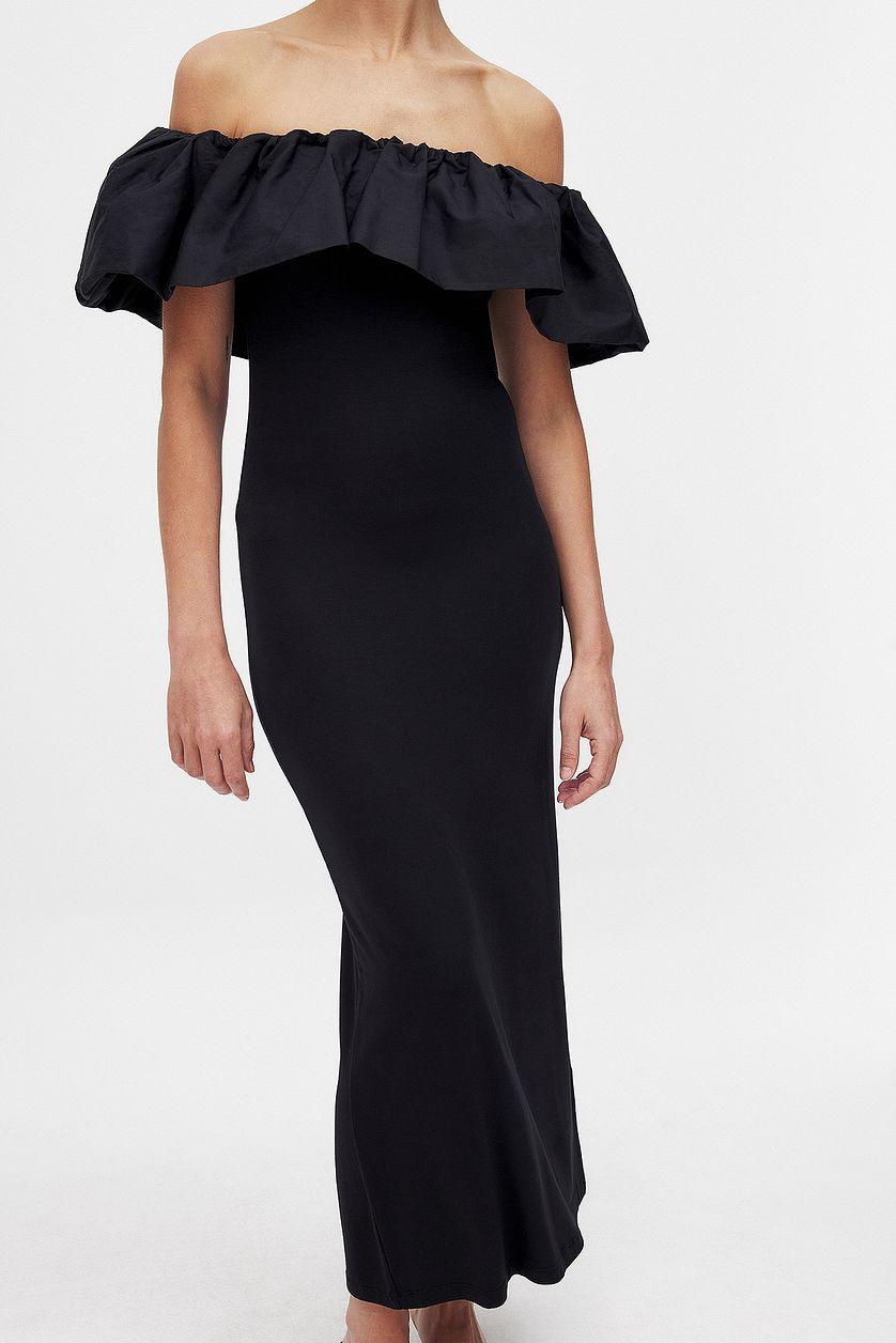 Puff Off Shoulder Midi Dress Product Image