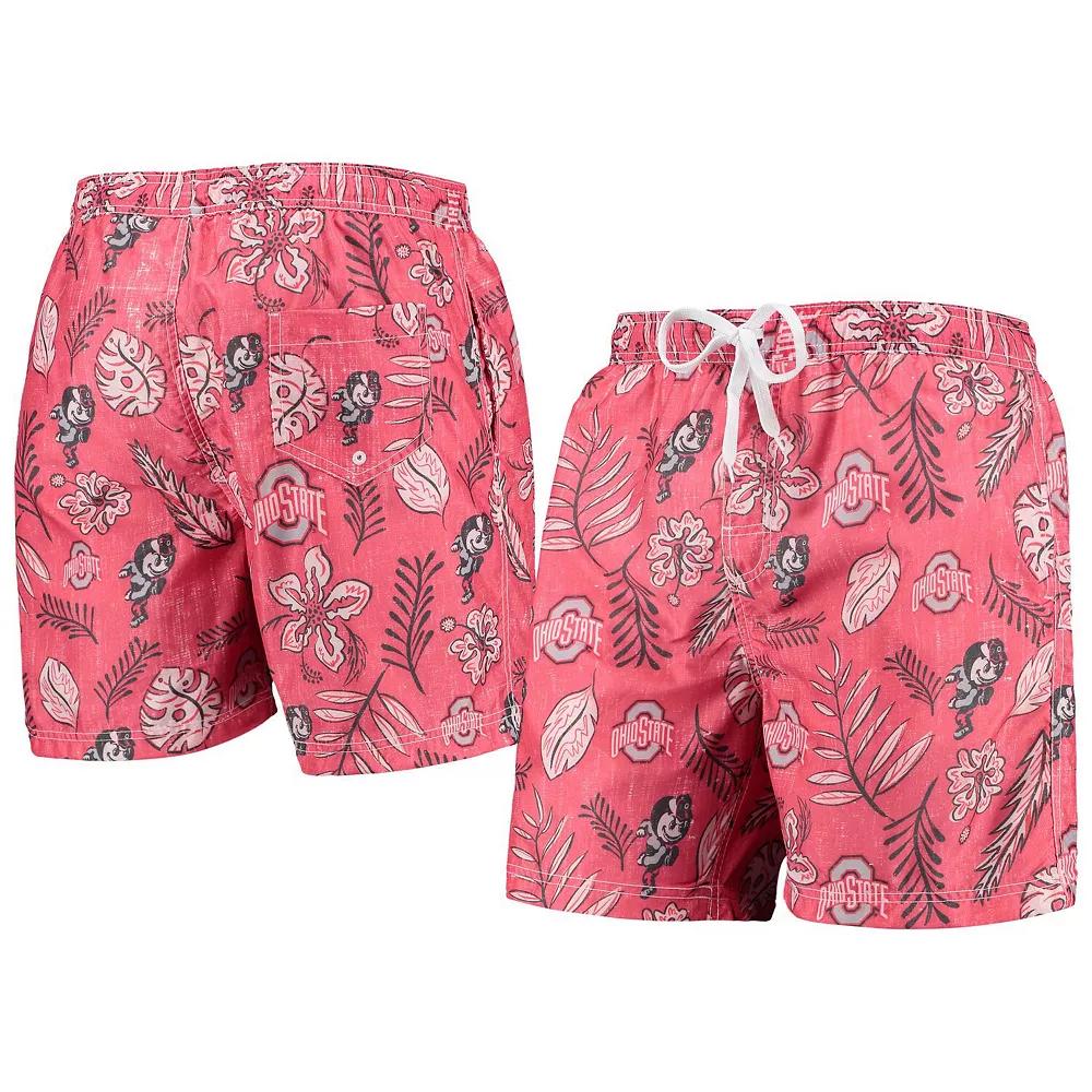 Men's Wes & Willy Scarlet Ohio State Buckeyes Vintage Floral Swim Trunks,  Product Image