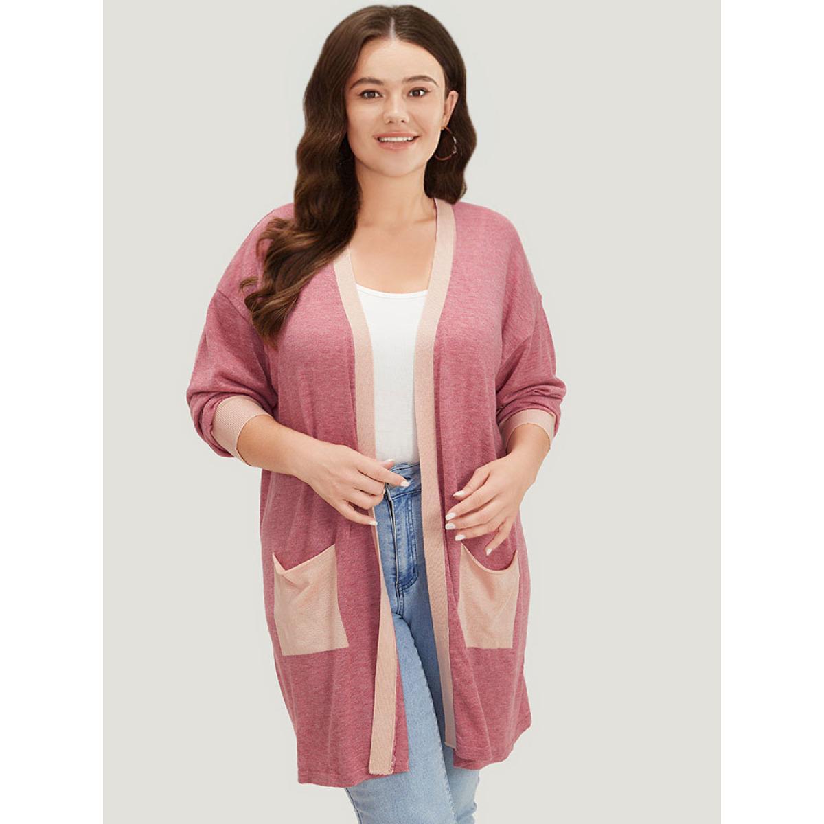 Plus Size Supersoft Essentials Two Tone Pocket Tunic Cardigan Russet Women Casual Loose Long Sleeve Dailywear Cardigans BloomChic 10/M Product Image