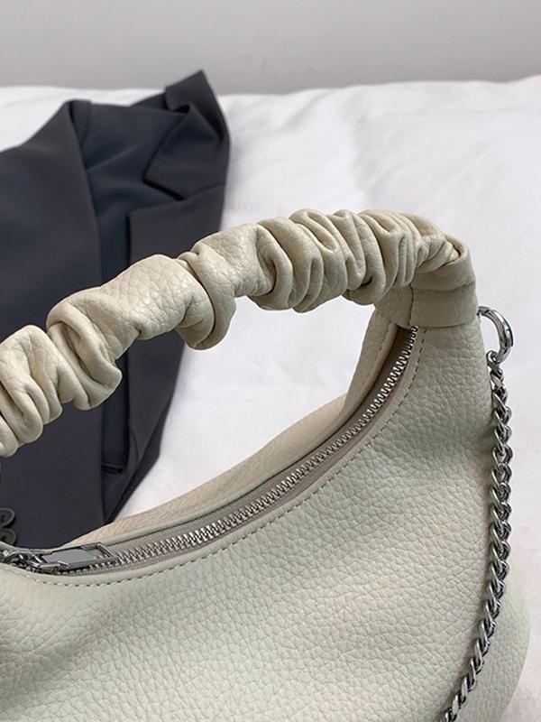 Chains Pleated Solid Color Zipper Crossbody Bags Handbags Product Image