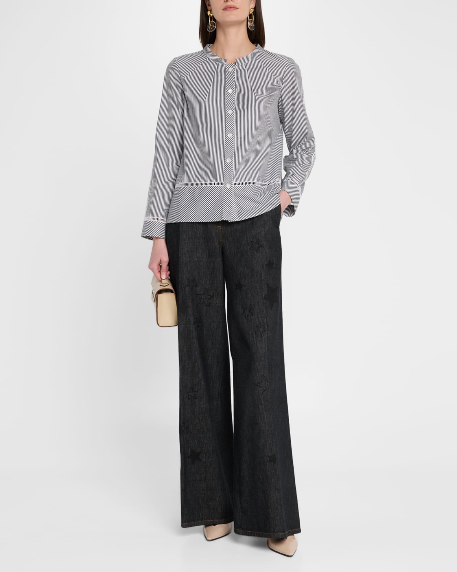 Striped Cotton Shirt with Lattice Detail Product Image