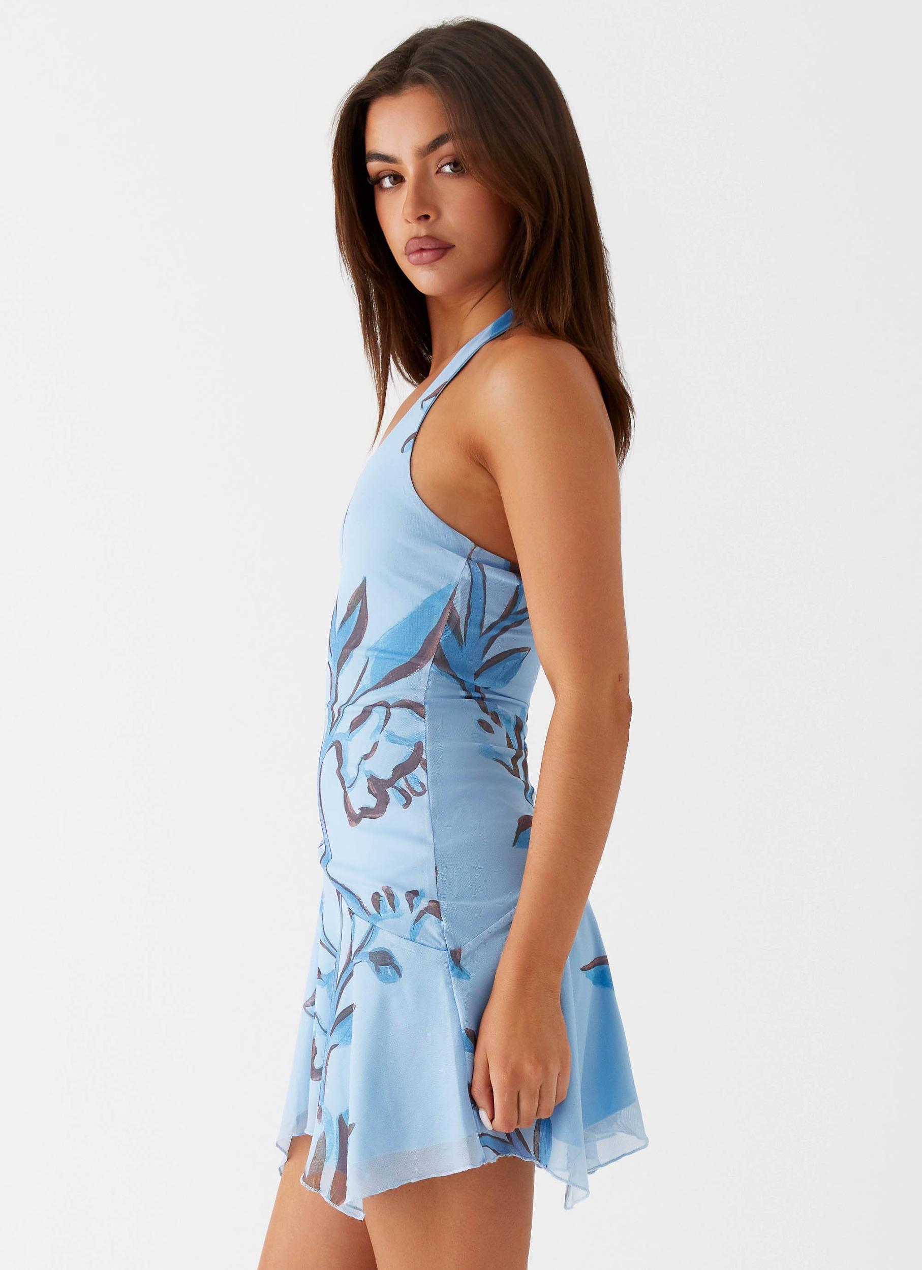 Iris Bloom Mini Dress - Blue Floral Product Image