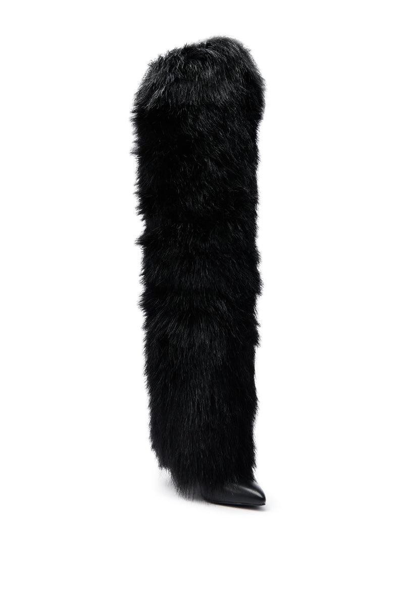 AZALEA WANG LANGLEYE BLACK THIGH HIGH FUR LUXE BOOT Product Image