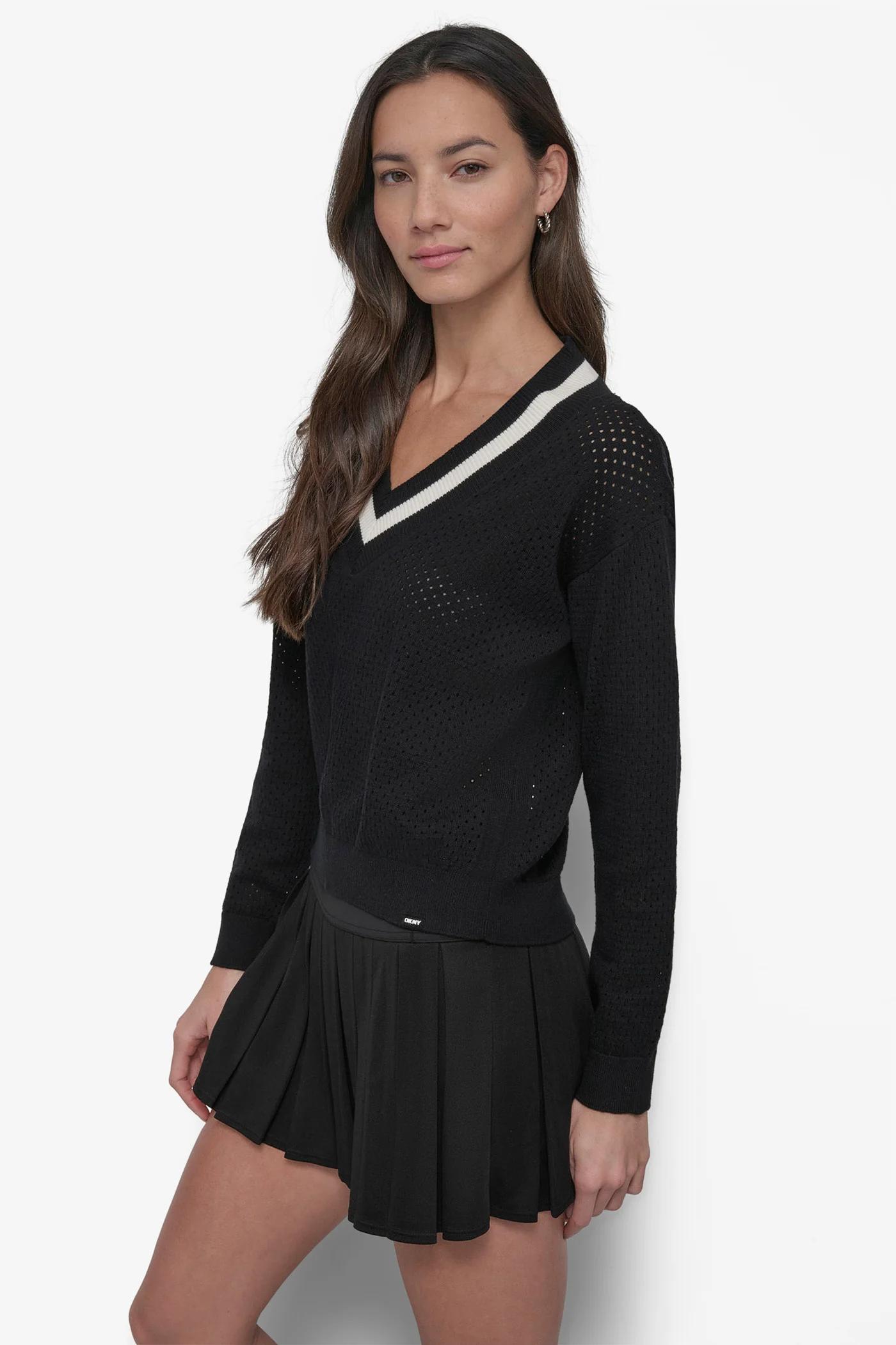 STRIPED SPORT MESH POINTELLE SWEATER Product Image