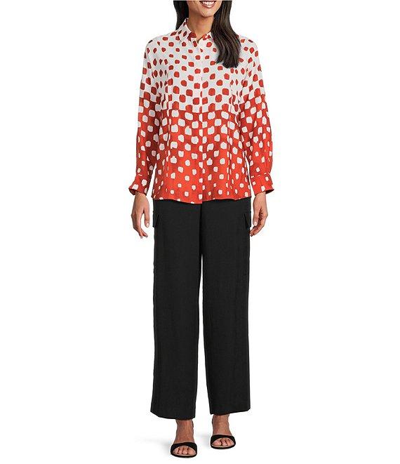 Investments Burnt Ochre Polka Dot Dolman Long Sleeve Button Front Point Collar Blouse Product Image