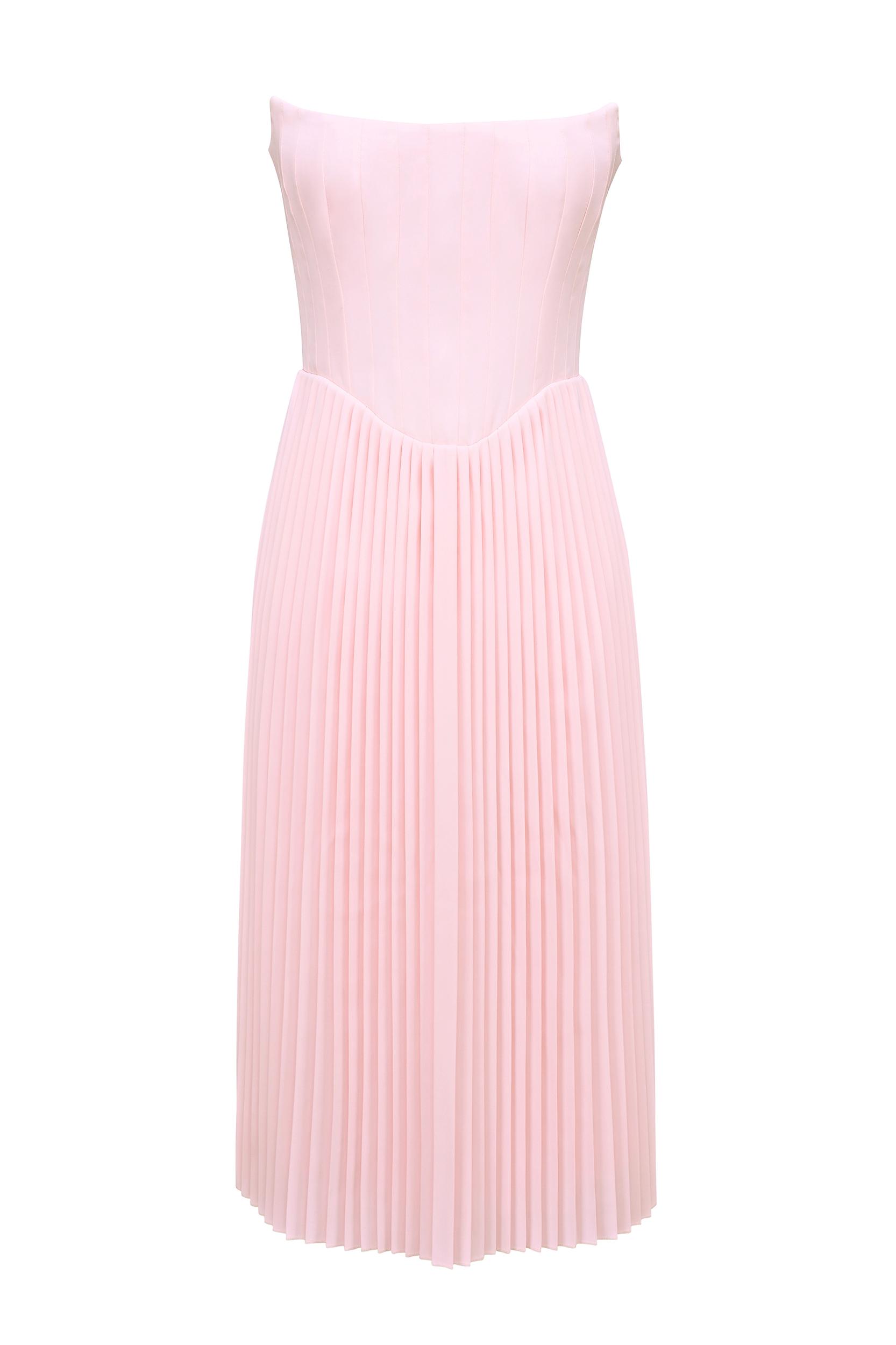 Marci  pink pleated midi corset dress Product Image