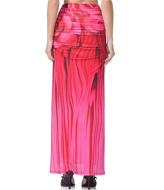 AFRM Coordinating Bevin Floral Printed Ruched Mesh Maxi Skirt Product Image