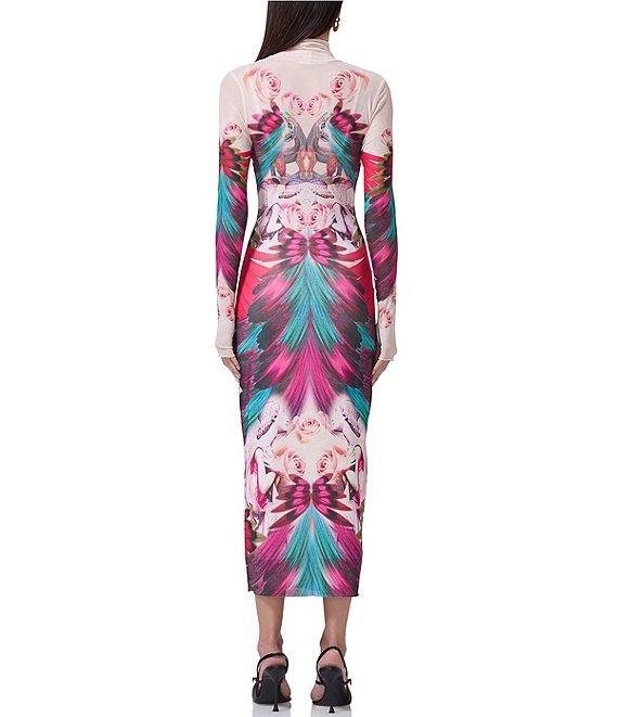 AFRM Shailene Feather Printed Turtleneck Long Sleeve Midi Dress Product Image