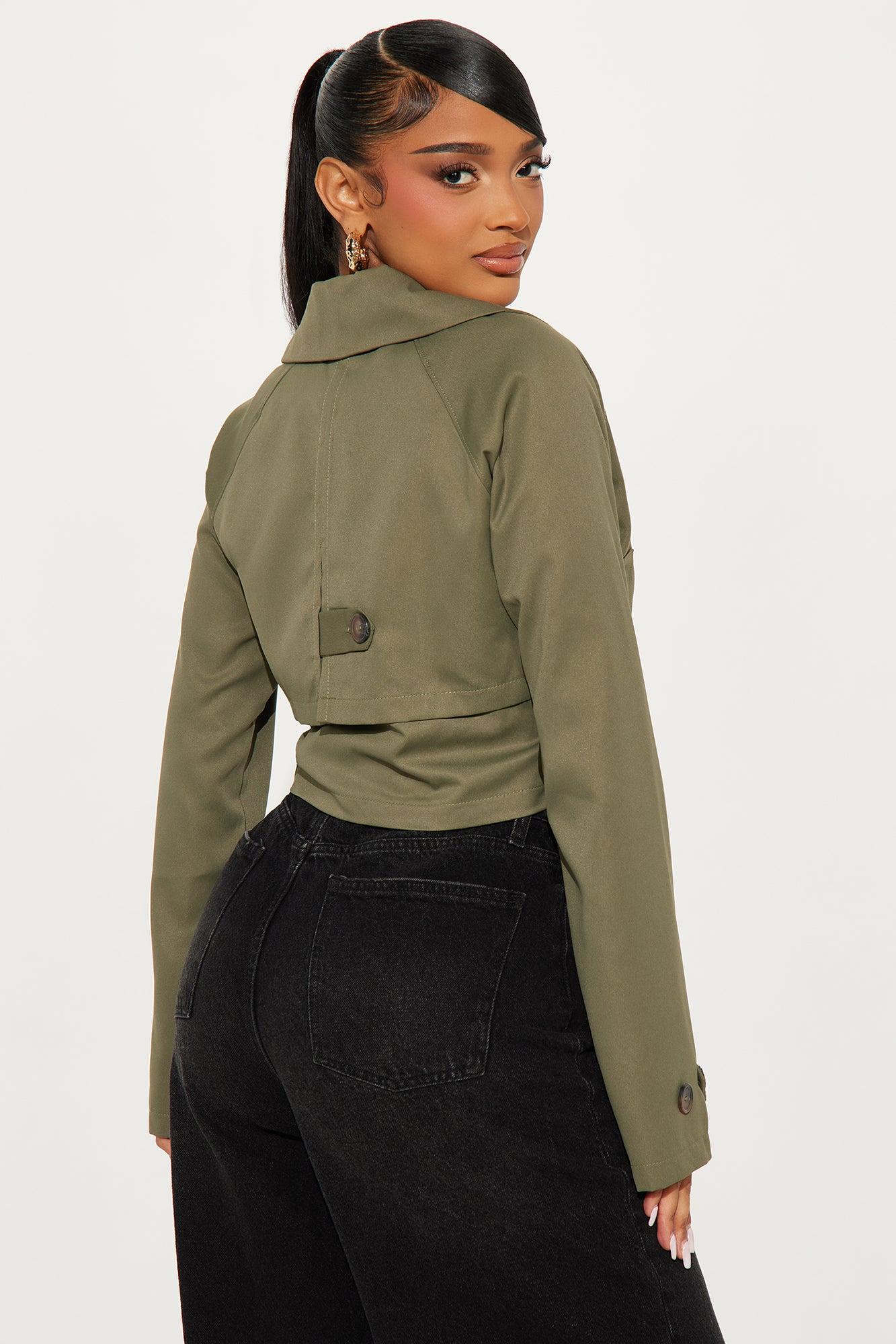 Rainy Days Cropped Trench - Olive Female Product Image