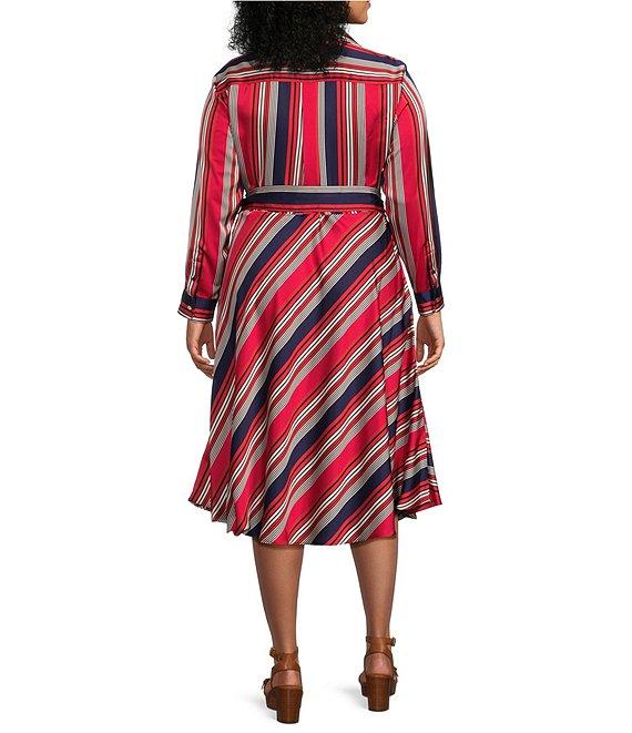 Lauren Ralph Lauren Plus Size Collared Surplice Neck Long Sleeve Tie Sash A Line Midi Dress Product Image