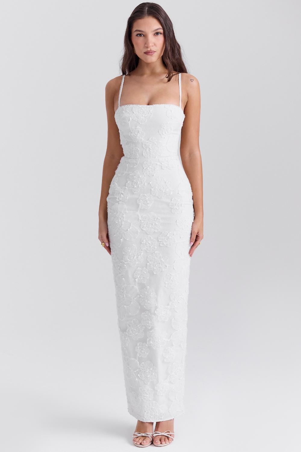 Eva  white floral lace maxi dress Product Image