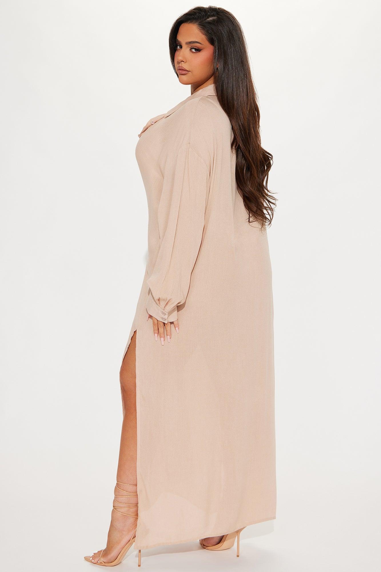 Breezy Nights Linen Swim Cover Up Kimono - Taupe Product Image