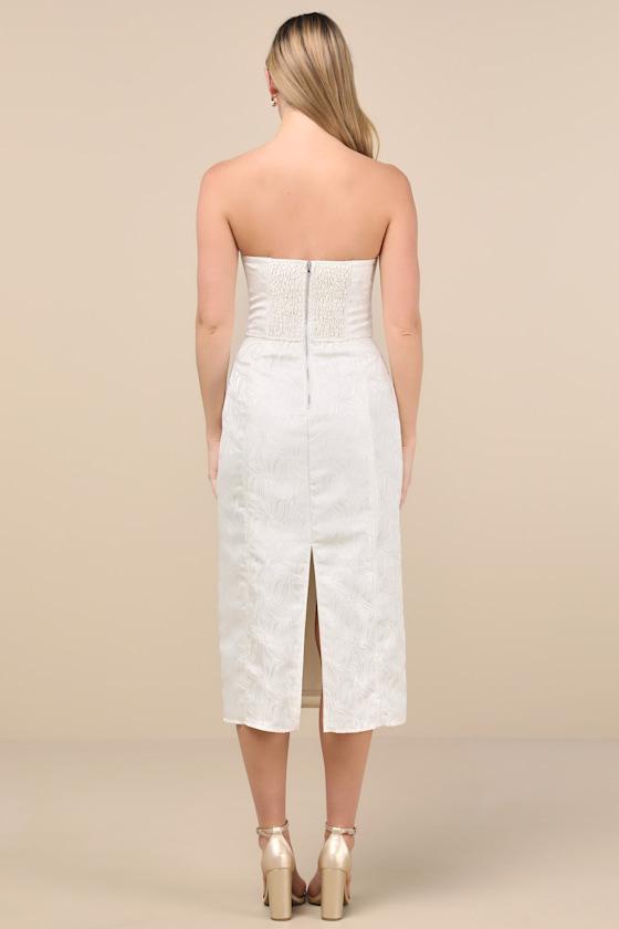 Adena White Jacquard Strapless Bustier Midi Dress Product Image