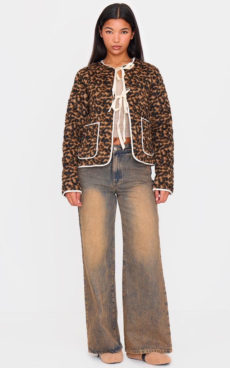 Brown Leopard Quilted Contrast Binding Jacket Product Image