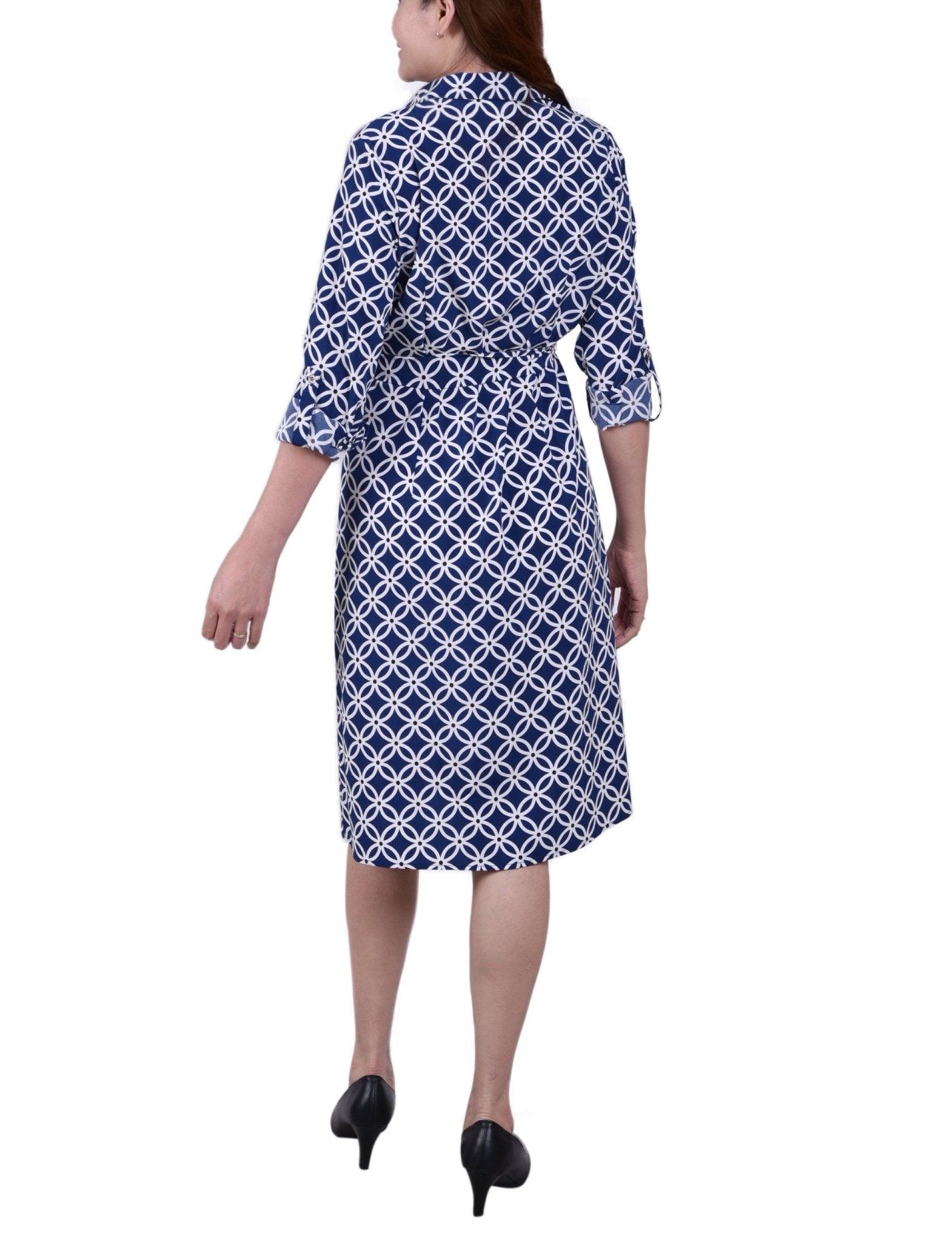 Navy Iconic 3/4 Roll Tab Sleeve Belted Shirtdress - Petite Product Image