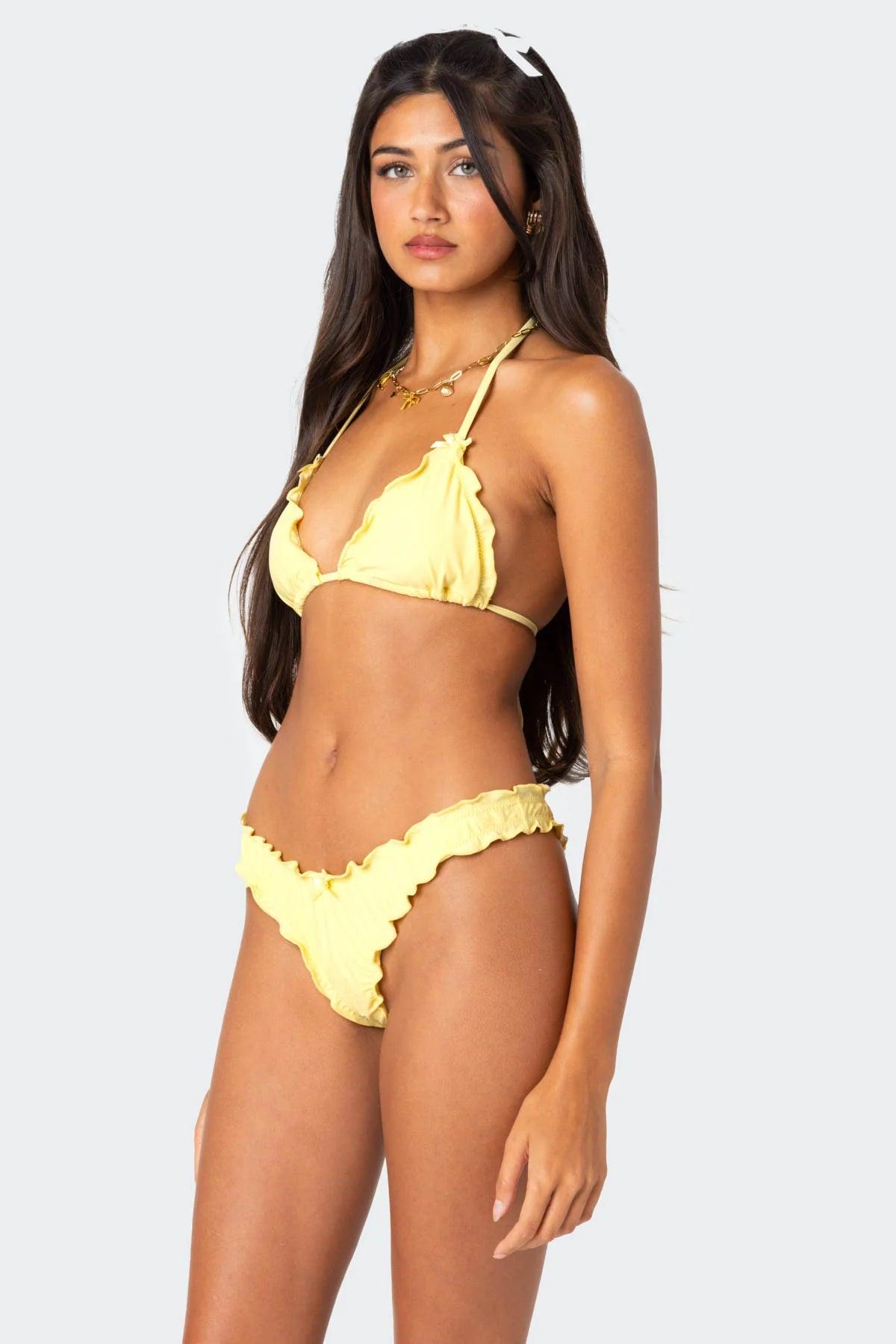 Golden Ruffle Edge Triangle Bikini Top Product Image