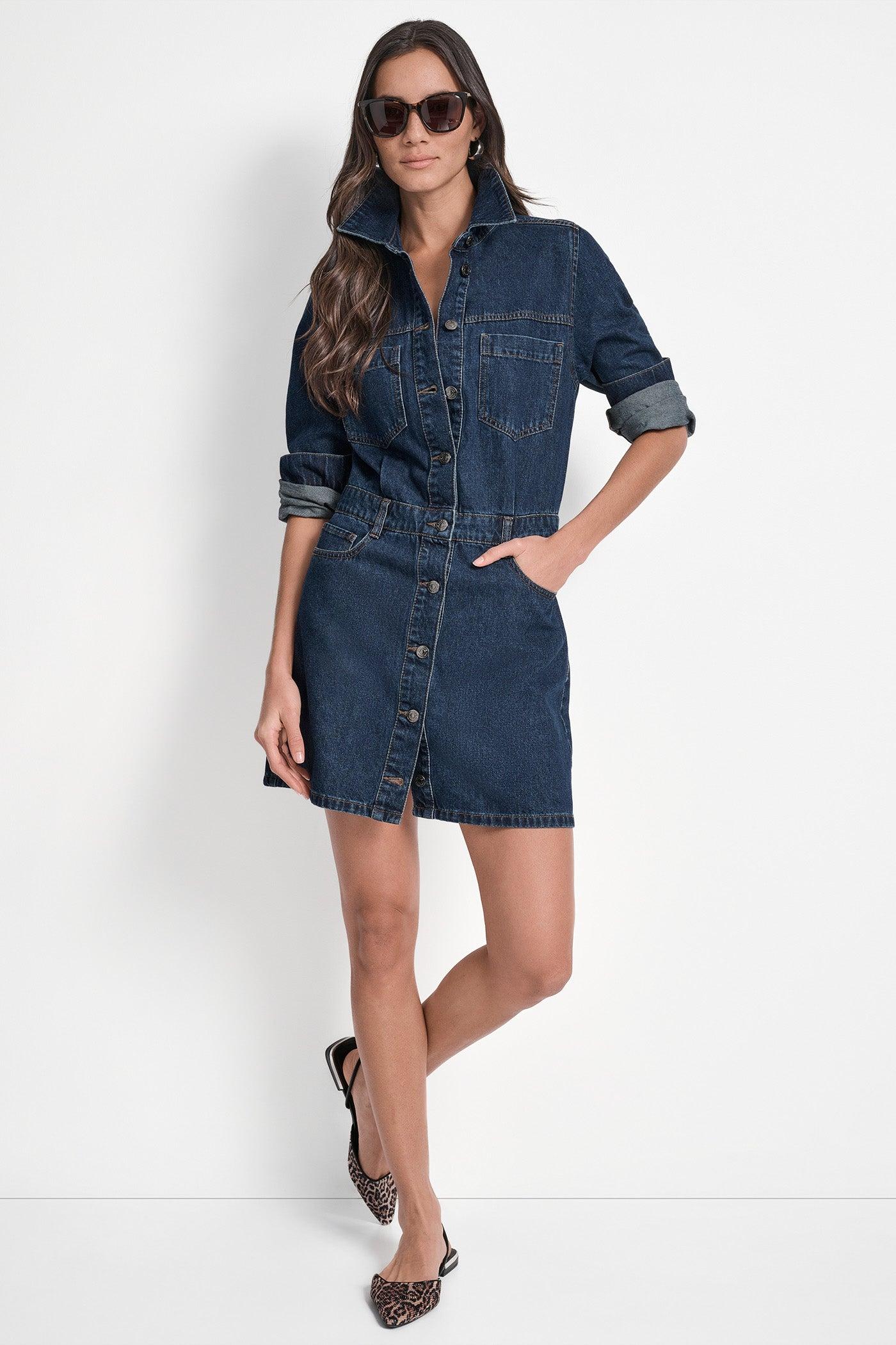 DENIM MINI SHIRT DRESS Product Image