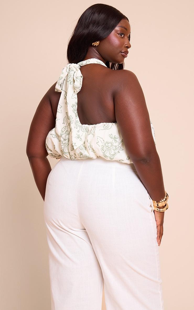 Plus Green Floral Halterneck Puffball Top Product Image