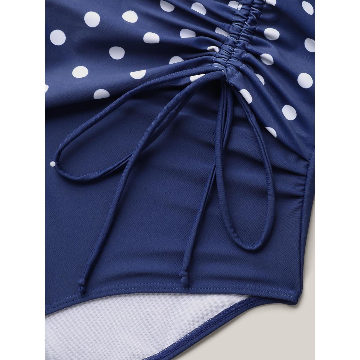 Plus Size Polka Dots Contrast Drawstring One-Piece Swimsuit Women's Swimwear Indigo Beach Gathered Curve Bathing Suits High stretch One Pieces BloomChic 22-24/3X Product Image
