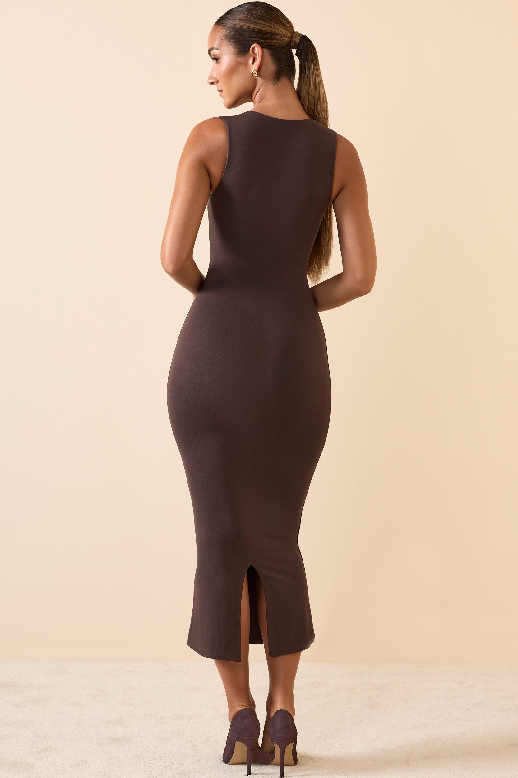 Square Neck Midi Dress in Chocolate Brown Product Image