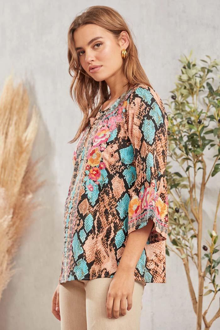 Embroidery Detail Bell Sleeve Top Product Image