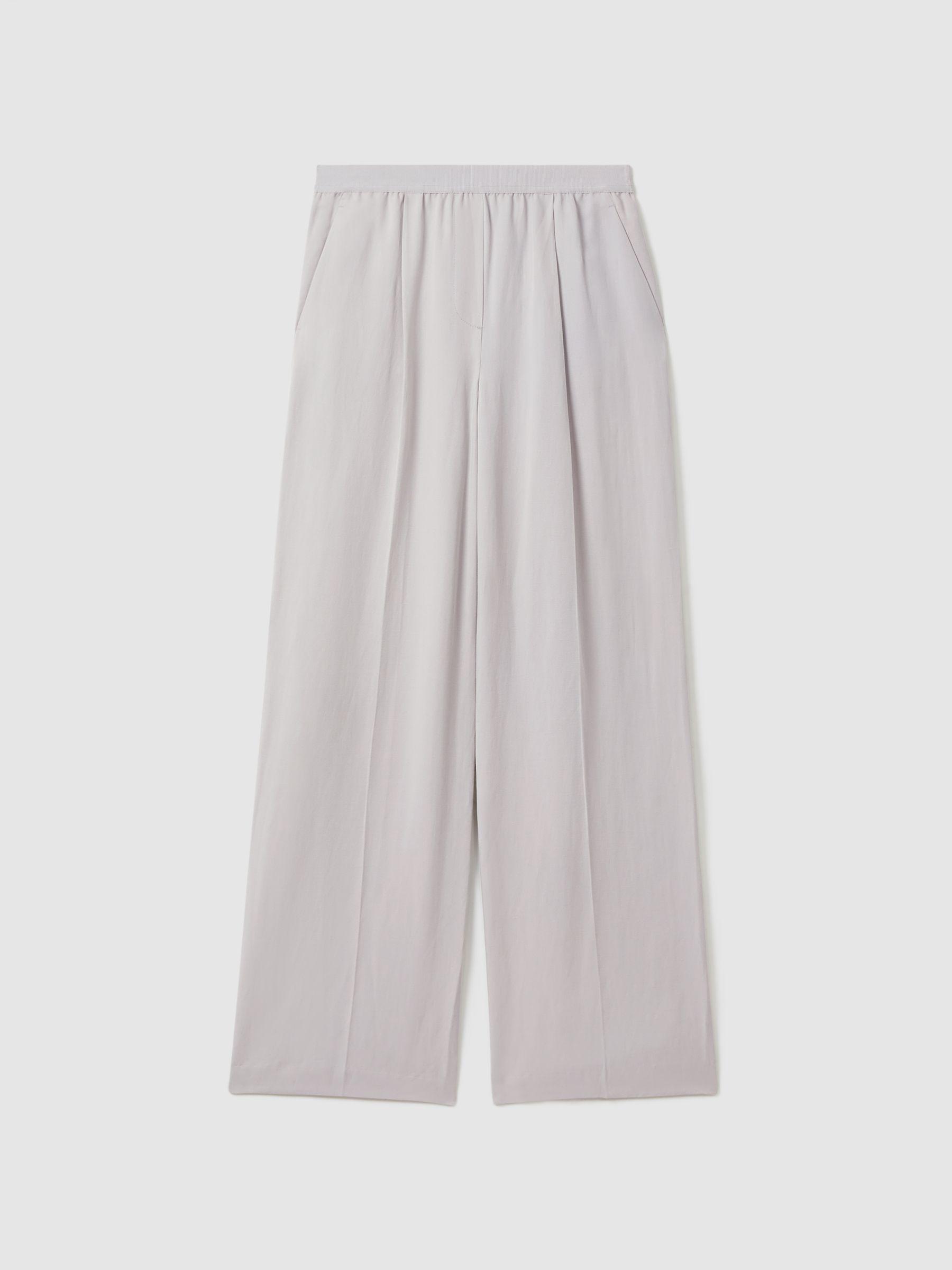 Lyocell-Linen Wide Leg Trousers in Light Blue Product Image