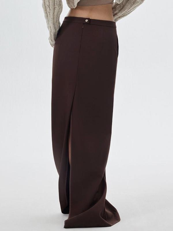 Solid Low Rise Back Split Maxi Skirt Product Image