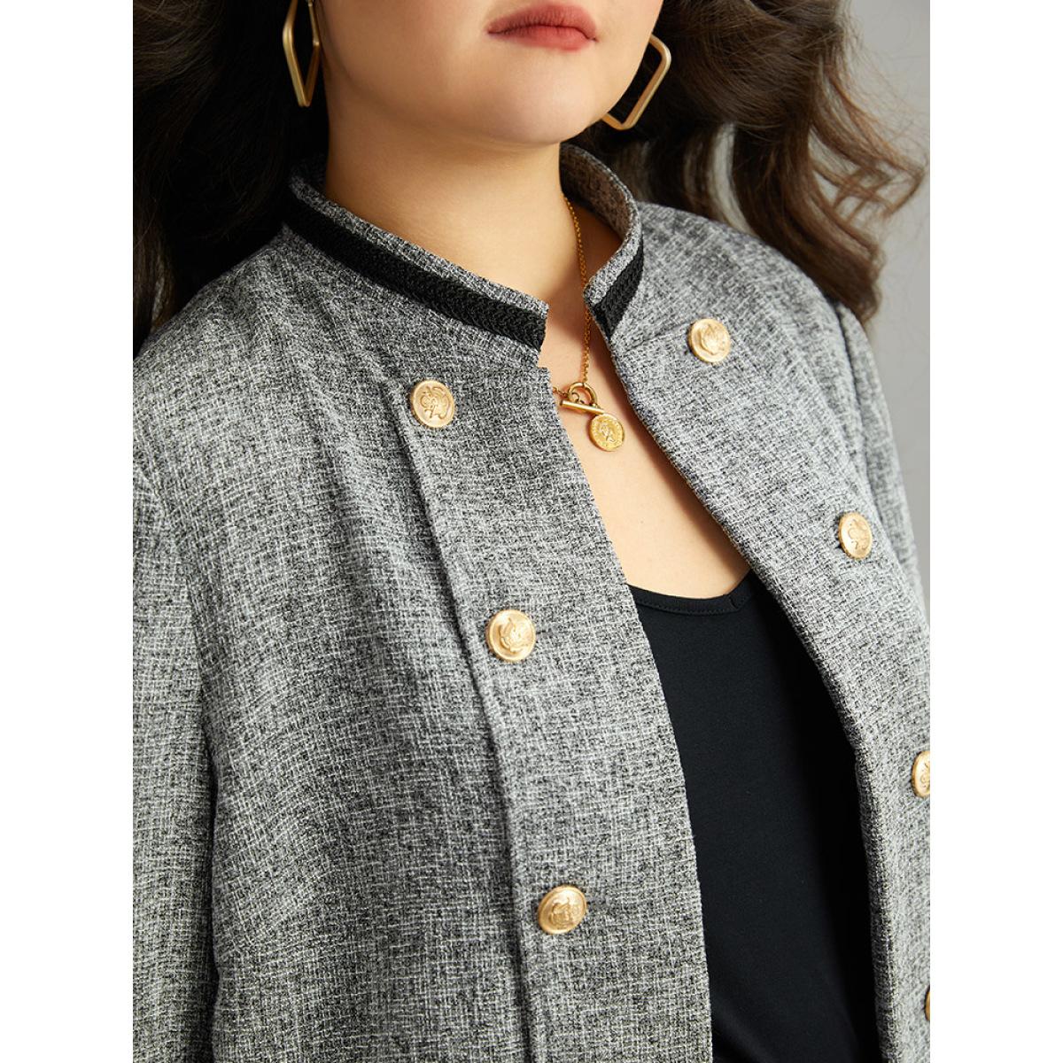 Plus Size Textured Metal Detail Contrast Trim Coat Women DimGray Elegant Texture Ladies Everyday Winter Coats BloomChic 28/5X Product Image