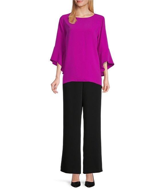 Caroline Rose Matte Crepe Flat Front Elastic Waist Wide Leg Coordinating Pants Product Image