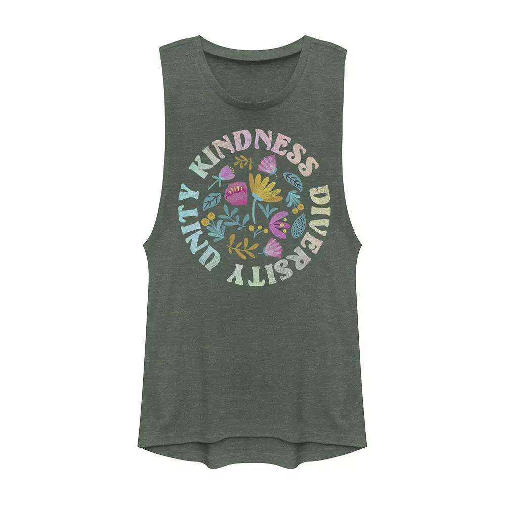 Junior's Kindness, Unity And Diversity Flower Circle Muscle Tank Top, Girl's,  Product Image