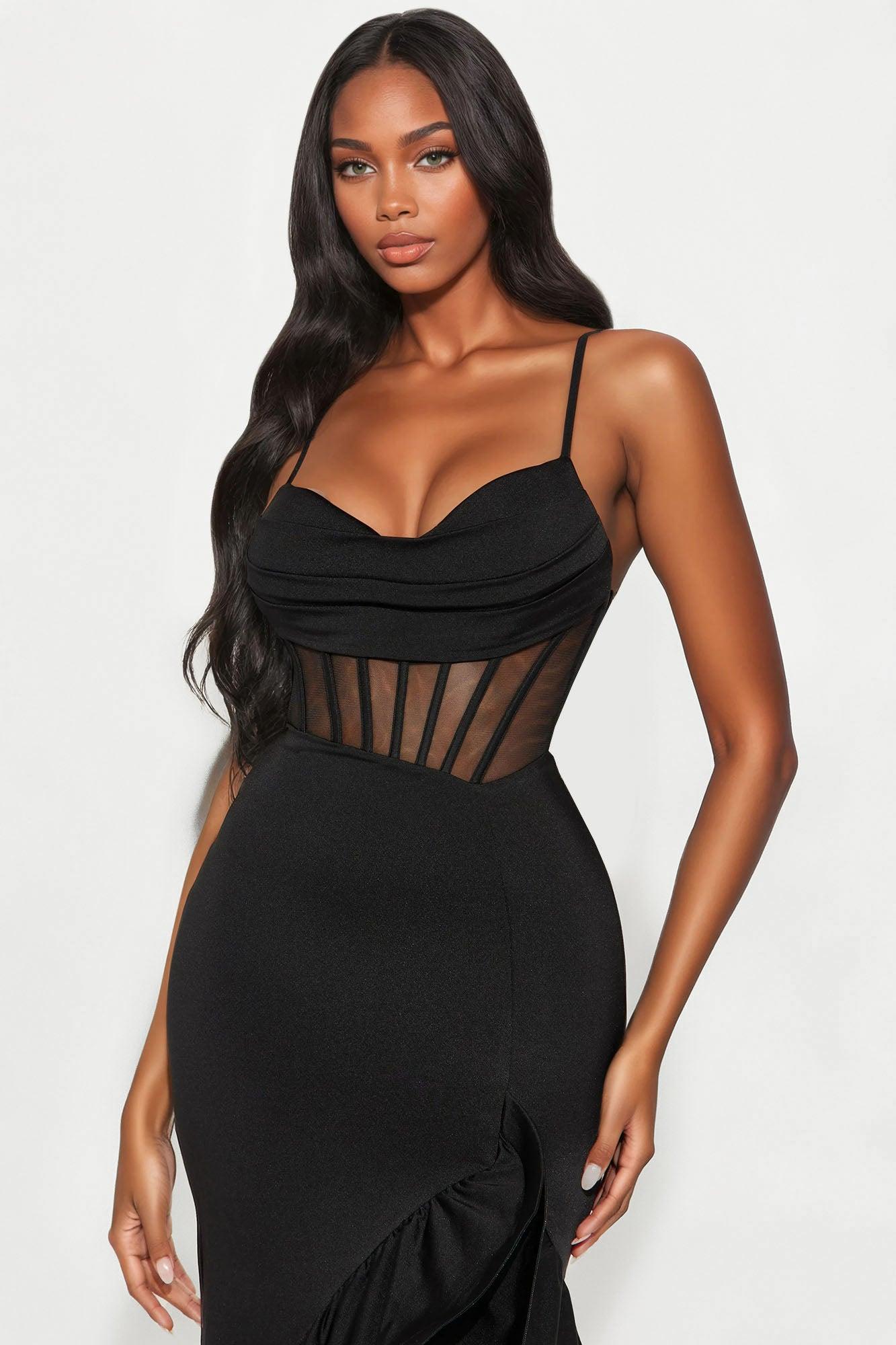 Simone Corset Waist Maxi Dress - Black Female Product Image