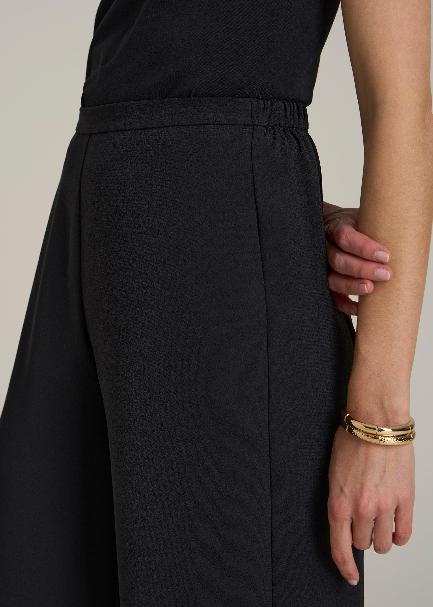 Pull-On Crepe Ultra Wide Pants for Tall Women in Black Female Product Image