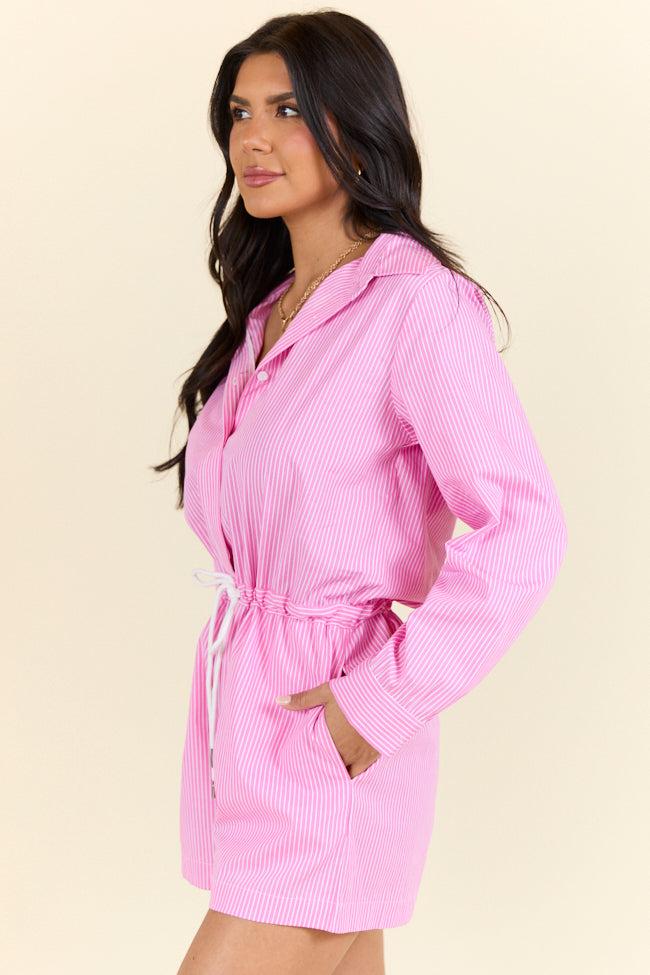 Days Off Pink Stripe Collared Romper FINAL SALE Product Image