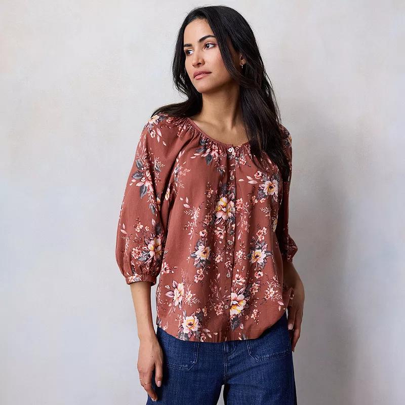 Women's LC Lauren Conrad Raglan Sleeve Button Front Top, Size: Large, Red Genevieve Garden Product Image